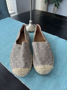Calvin Klein Taupe Monogram Espadrille Slip-Ons 8.5
